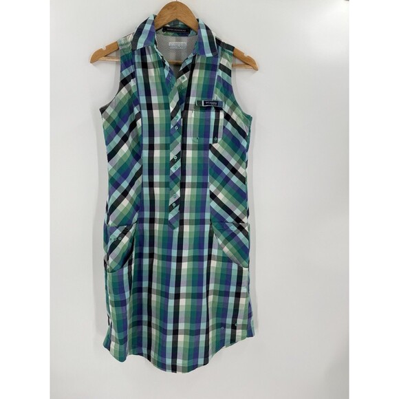 Columbia Super Bonehead PFG Dress MEDIUM Plaid Sleeveless 1/2 Button Down - Picture 1 of 16